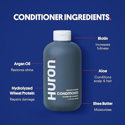 Huron Shower Kit - Shampoo, Conditioner, &amp; Body Wash For Men - Sandalwood + Black Pepper Scent - Hydrating &amp; Nourishing Men&
