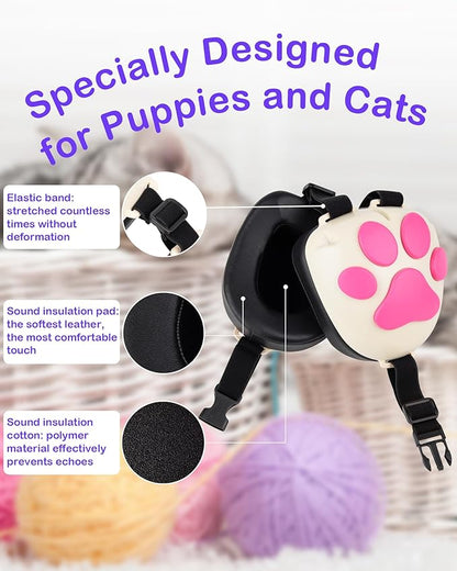 Calming Earmuffs for Cats and Small Dogs - for Anxiety Relief - Noise Canceling for Fireworks, Thunderstorms, Pet Grooming &amp; Force Drying - Dog Ear Muffs Noise Protection (White, Small)