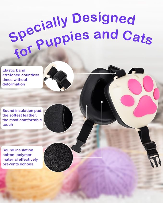 Calming Earmuffs for Cats and Small Dogs - for Anxiety Relief - Noise Canceling for Fireworks, Thunderstorms, Pet Grooming &amp; Force Drying - Dog Ear Muffs Noise Protection (White, Medium)