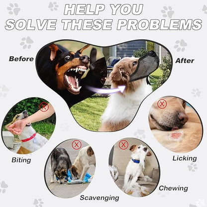 Dog Muzzle, Soft Air Mesh Muzzle for Small Medium Large Dogs Anti Biting Barking Chewing Scavenging, Breathable Adjustable Loop Pets Muzzle with Front Opening Design Allows Panting Drinking (Black,L)