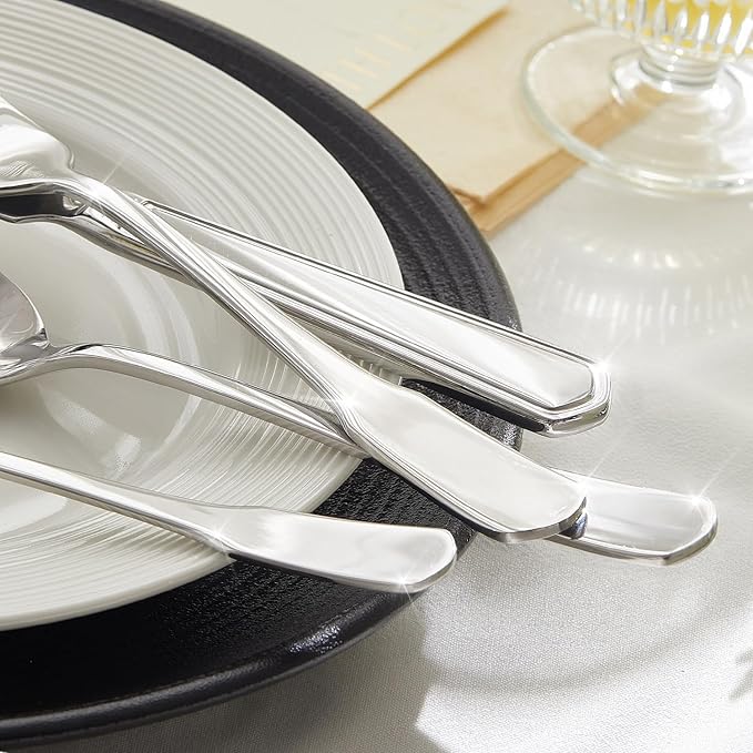 HIKAA Premium Silverware Set, Stainless Steel Flatware Set with Wide-Based Handles for Comfort &amp; Durability, Forks &amp; Spoons Cutlery Silverware Set (40PCS)