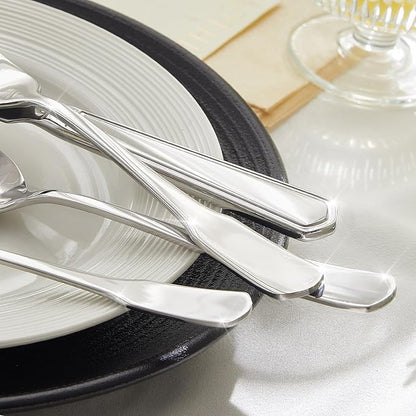 HIKAA Premium Silverware Set, Stainless Steel Flatware Set with Wide-Based Handles for Comfort &amp; Durability, Forks &amp; Spoons Cutlery Silverware Set (40PCS)