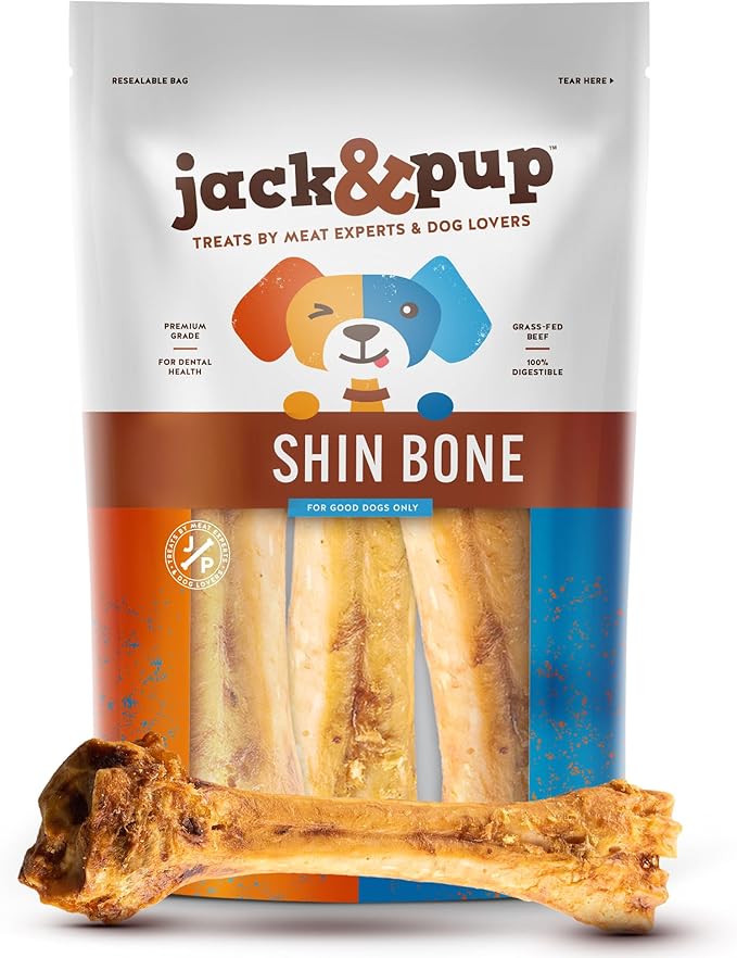 Jack&amp;Pup 8-11” Shin Bones, Roasted Meaty Beef Bone for Dogs – Long Lasting Natural Dog Bones, Big Dog Bone for Large Dogs (3 Pack)