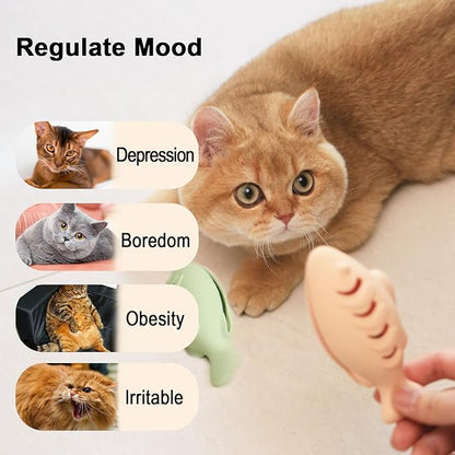 Cat Toys for Indoor Cats, Fish Shape Chew Catnip Toys for Teeth Clean, Food Grade Silicone Cat Enrichment Toy, Interactive Kitten Teething Toys with 1 Cat Nip Ball, Orange, 2 Pcs