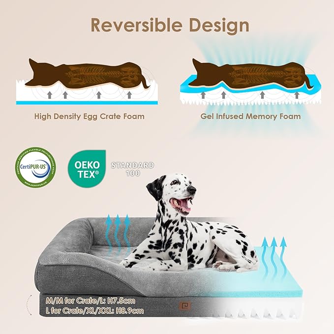 EHEYCIGA Memory Foam Dog Bed for Medium Size, Orthopedic Dog Sofa with Sides and Waterproof Liner, Washable Bolster Pet Bed Couch with Removable Cover, 30x20x6.5 Inch, Grey