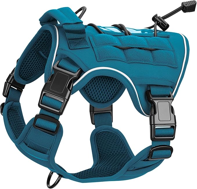 Heavy-Duty Tactical Dog Harness for Large Dogs, No Pull Adjustable Reflective Pet Vest with Molle System, K9 Military-Grade Control for Service Training, Outdoor &amp; 10+ Breeds, Blue, Small
