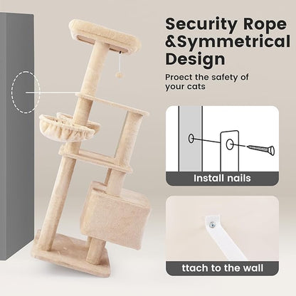 Gardner Pet 65in Heavy Duty Cat Tree Tower for Large Cats, Multi-Level Cat Furniture with Replaceable Sisal Scratching Post, Hammock | Extra-Large Platform &amp; Condo (Upgraded Beige)