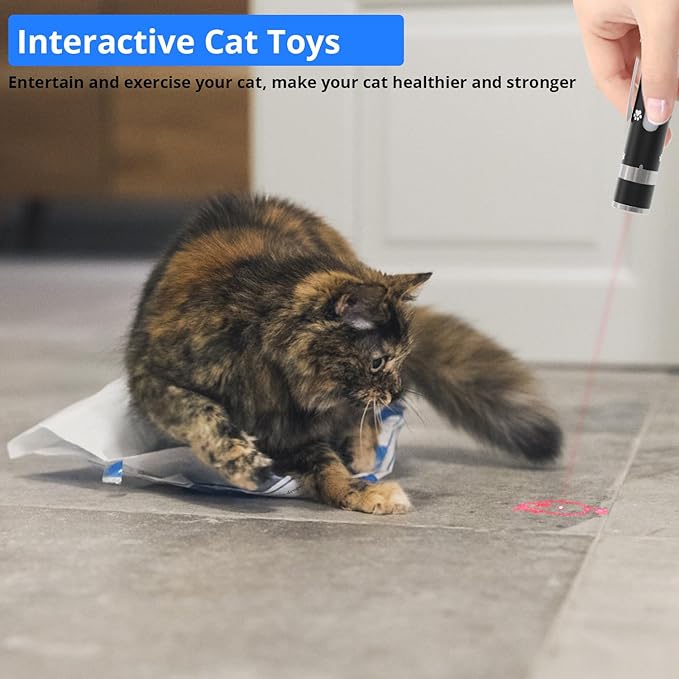 Cat Toys, 2 Pieces, USB Rechargeable Interactive Cat Mouse Toys, 3 Light Modes &amp; 5 Adjustable Patterns, Portable Kitten Toy for Indoor Cats &amp; Dogs, Training &amp; Exercise Fun