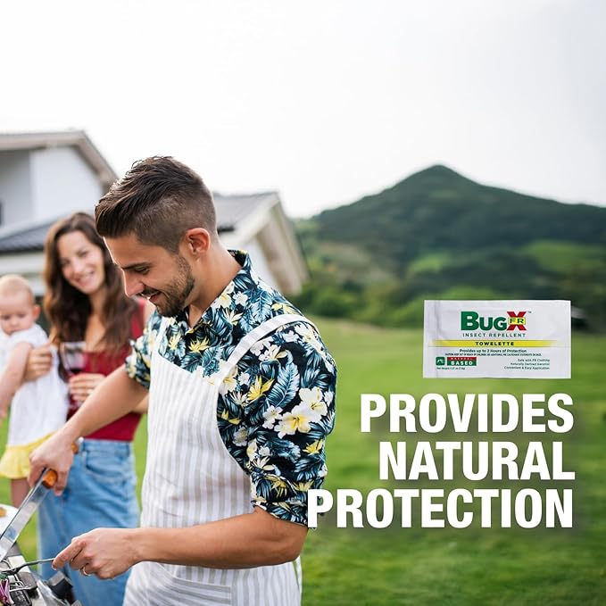 CoreTex Bug X FR DEET-Free Insect Repellent Wipes - Pack of 50 Single-Use, Naturally Derived Geranium Oil Bug Wipes - Protects Against Flies, Fleas &amp; Mosquitoes - Travel Mosquito Repellent Towelettes