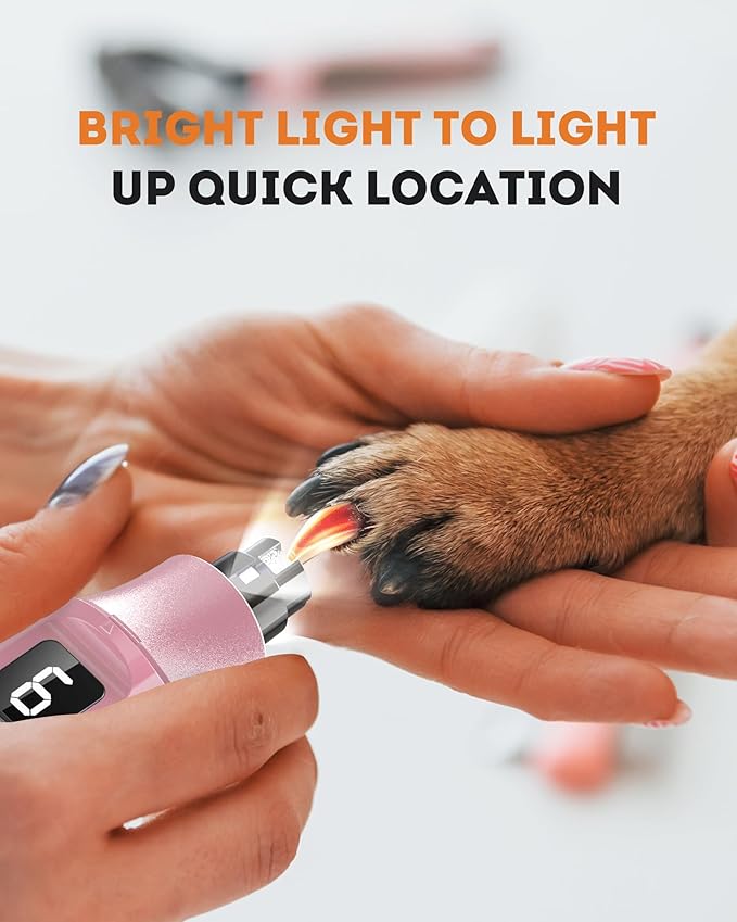 YABIFE 7-Speed Pet Nail Grinder with Light – Heavy Duty, Whisper Quiet Nail Trimmer for Dogs, Cats, Birds &amp; Small Animals – Single-Handed Operation