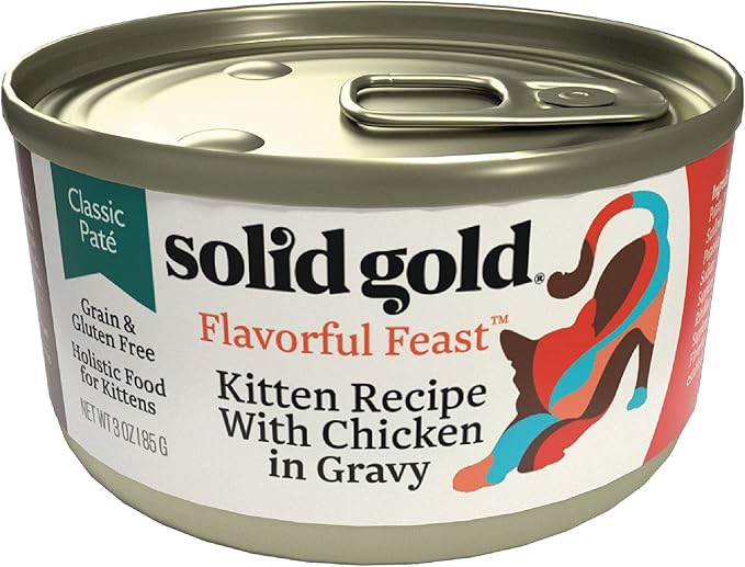 Solid Gold Wet Cat Food Pate for Kittens - Healthy Canned Cat Food Pate w/Real Chicken, Superfoods, Omega Fatty Acids, &amp; Vitamins - Grain Free &amp; Gluten Free Can Meals for Kittens - 24ct/3oz Can