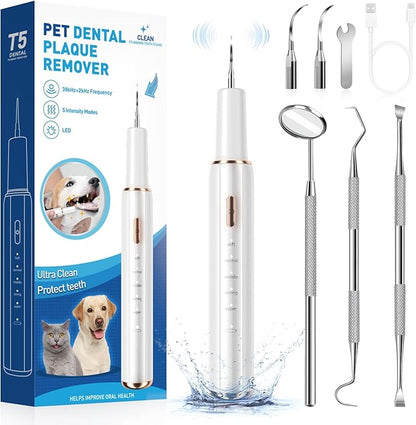Electric Dog Plaque &amp; Tartar Remover - Pet Teeth Cleaning Kit with LED Light, 5 Adjustable Modes, Safe and Low Noise – Easy Home Dental Care for Dogs and Cats