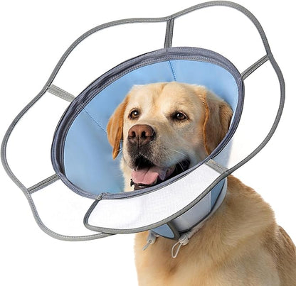 Soft Dog Cone Collar After Surgery Recovery,Adjustable E-Collar with Removable Shield,Lightweight,Breathable Anti-Licking Protective Cone for Large,Medium,Small Pets (Blue, M (Neck:12&