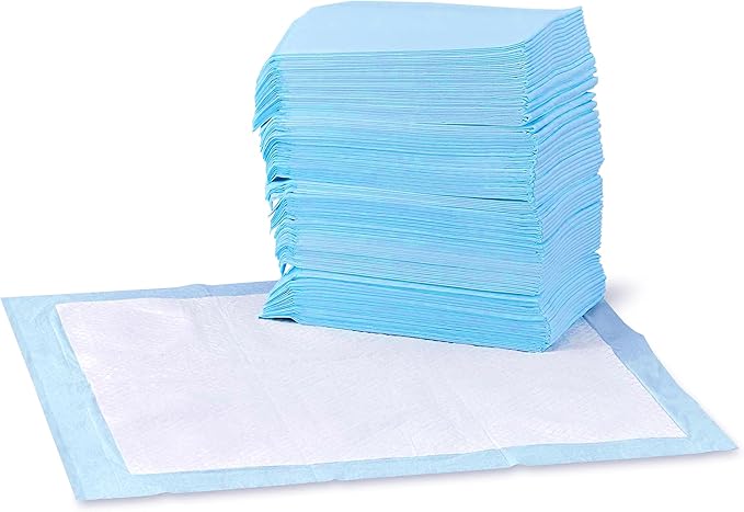 Amazon Basics Dog and Puppy Pee Pads, 5-Layer Leak-Proof Super Absorbent, Quick-Dry Surface, Potty Training, Regular (22x22"), 150 Count, Blue &amp; White