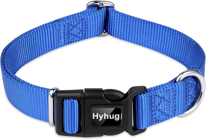 Hyhug Medium Dog Collar, Blue:Heavy-Duty Quick-Release Nylon Buckle, Adjustable &amp; Durable, Cute Dog Collar (Medium, Bright Blue)