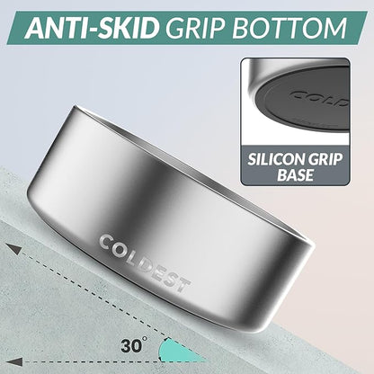 Coldest Dog Bowl - Anti Rust Metal, Non Slip, 3 Layers Insulated Stainless Steel Dog Bowls - Spill Proof &amp; Heavy Duty - Water Bowl for Dogs, Cats, Dish Washer Safe (64 oz, Polished Stainless Steel)