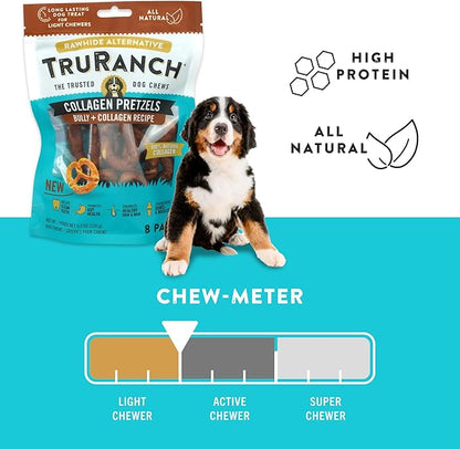 Collagen Pretzels, Bully - Collagen Dog Treats - Dog Pretzel Treats - Long Lasting Healthy Joint Support - Rawhide Alternative - Skin &amp; Coat Health, Value Pack, 3 Bags, 24 Count