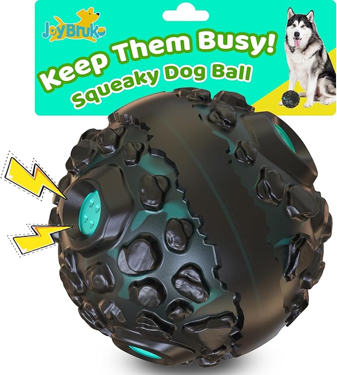 Dog Ball for Aggressive Chewers - Interactive Dog Toy Balls Fun Squeaky Sound to Keep Them Busy, Durable for Small Medium Large Breeds, Rubber Pet Chew Toys, As Seen on TV, Black &amp; Lake Blue