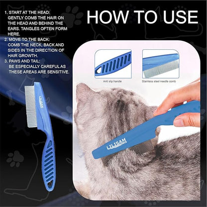 Pet Self Cleaning Slicker Brush and Grooming Comb - Gently Removes Loose Hair, Tangles, and Dirt - Skin Friendly Deshedding Grooming Tool for Hair Dogs &amp; Cats - Pet Supplies Accessories (Blue)