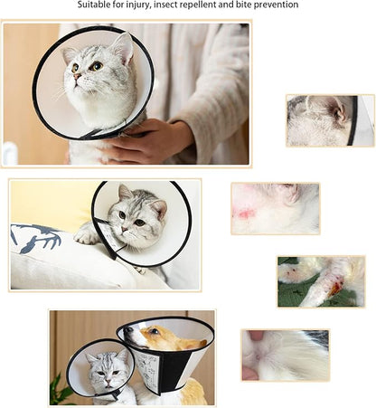 Yanniwani Cat Recovery Collar - Waterproof, Anti-bite &amp; Anti-lick Wound Healing Safe, Adjustable Elizabethan Collar for Cats After Surgery (Black, M)