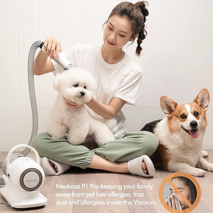 neabot Neakasa P1 Pro Pet Grooming Kit &amp; Vacuum Suction 99% Pet Hair, Professional Clippers with 5 Proven Grooming Tools for Dogs Cats and Other Animals