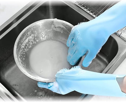 Pet Grooming Gloves，Heat-Resistant Silicone Gloves with High-Density Teeth for Enhanced Massaging and Bathing of Dogs and Cats (Blue, 2 Pair)