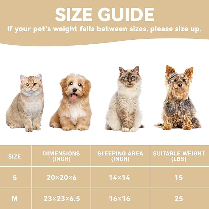 Cat Bed, 20In Dog Beds for Small Dogs, Calming Cat &amp; Dog Beds for Indoor Pets, Pet Beds Comfortable Donut Round Ultra Soft (Camel, 23" L x 23" W x 6.5" Th)