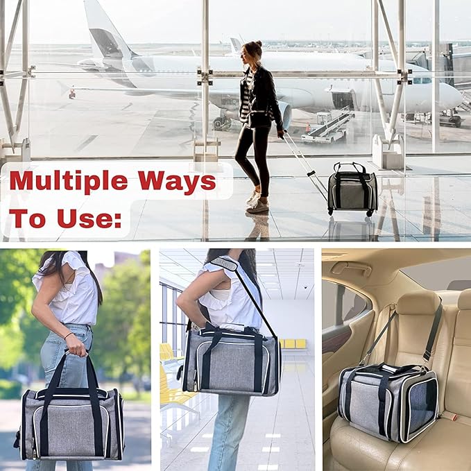 Airline Approved Expandable Premium Pet Carrier on Wheels- Two Sided Expandable Rolling Carrier- Designed for Dogs &amp; Cats- Extra Spacious Soft Lined Carrier! - Light Blue