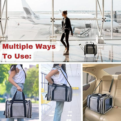 Airline Approved Expandable Premium Pet Carrier on Wheels- Two Sided Expandable Rolling Carrier- Designed for Dogs &amp; Cats- Extra Spacious Soft Lined Carrier! - Light Blue