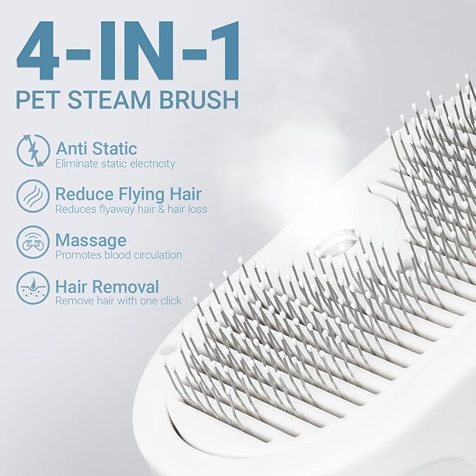 Pet Steam Brush for Dogs &amp; Cats with Pet Conditioner, 4 in 1 Spray Hair Removal Comb for Shedding &amp; Grooming, Self Cleaning Water Brush for Long &amp; Short Haired Pets
