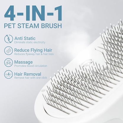 Pet Steam Brush for Dogs &amp; Cats with Pet Conditioner, 4 in 1 Spray Hair Removal Comb for Shedding &amp; Grooming, Self Cleaning Water Brush for Long &amp; Short Haired Pets