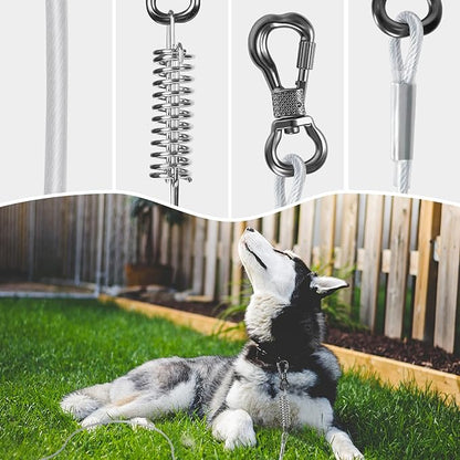 Tresbro 40 FT Dog Tie Out Cable with Spring, Shock Absorbing Tether Chains for Outside Aavilable in 10/15/20/25/30/40/50/70/100/120 FT, Heavy Duty Leads for Yard for Medium &amp; Large Dogs Up to 500 LBS