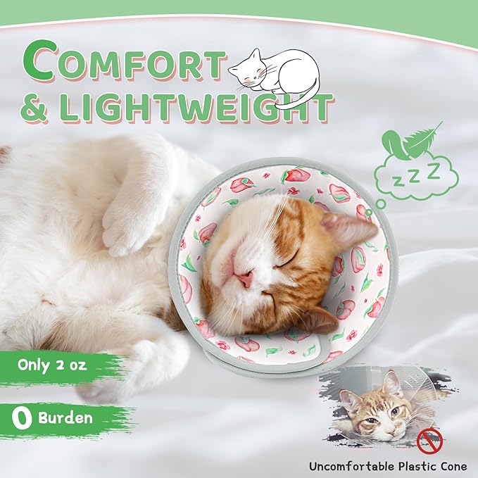 Cat Cone Collar Soft to Stop Licking, Adjustable, Foldable Lightweight Kitten Cones After Surgery Recovery for Cats &amp; Kittens, Cat Cone Alternative (PinkWhite, L)