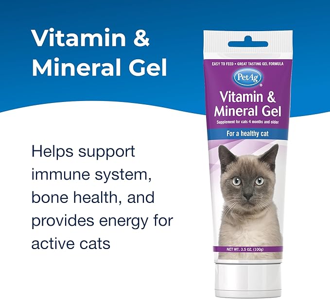 PetAg Vitamin &amp; Mineral Gel Supplement for Cats - 3.5 oz - Provides Basic Daily Vitamins &amp; Minerals for Cats 4 Months and Older - Easy to Digest