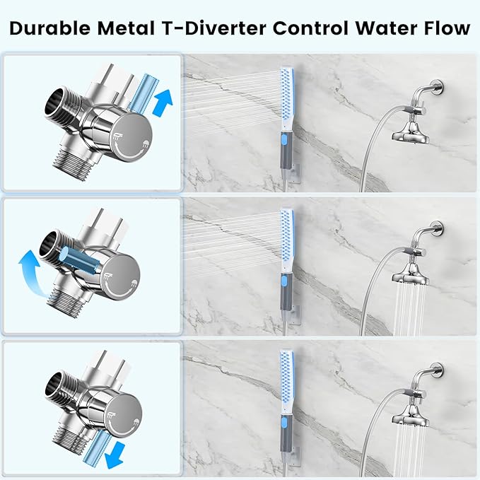 Dog Shower Attachment, Dog Washing Hose Attachment with Metal T-Diverter, Dog Bathing Supplies with 3 Spray Modes &amp; One-Button ON/OFF Indoor and Outdoor Sprayer 8-Foot Hose