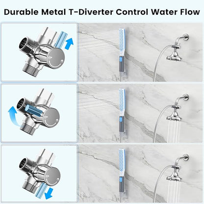 Dog Shower Attachment, Dog Washing Hose Attachment with Metal T-Diverter, Dog Bathing Supplies with 3 Spray Modes &amp; One-Button ON/OFF Indoor and Outdoor Sprayer 8-Foot Hose