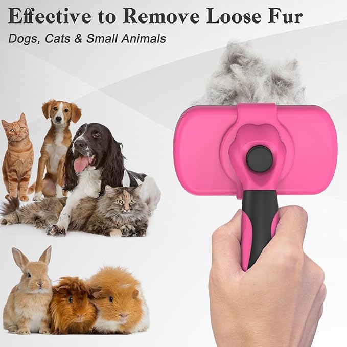 Swihauk Self Cleaning Slicker Brush for Dogs &amp; Cats - Skin Friendly Grooming, Deshedding, Hair Removal for Puppies &amp; Long/Short Haired Pets, Pet Supplies Accessory, Pink