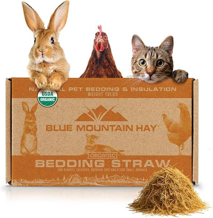 Blue Mountain Hay | Organic Bedding Straw (10 lb) | Natural Pet Bedding &amp; Insulation for Rabbits, Guinea Pigs, Goats, Chickens, Stray &amp; Feral Cats, and Small Animal Shelters