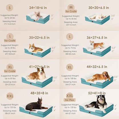 EHEYCIGA Orthopedic Dog Bed for Large Dogs, Waterproof Memory Foam, Turquoise Blue, 35"L x 22"W x 6.5"Th
