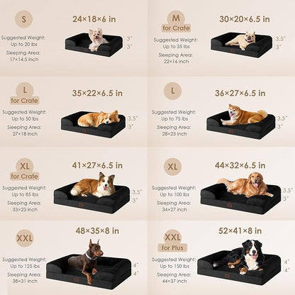 EHEYCIGA Orthopedic Dog Beds for Extra Large Dogs, Waterproof Memory Foam XXL Dog Bed with Sides, Non-Slip Bottom and Egg-Crate Foam Big Pet Couch Bed with Washable Removable Cover, Black