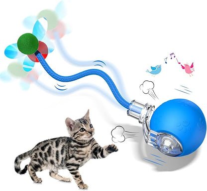 Interactive Cat Toy Ball- 2025 Smart Rolling Cat Toy with Shiny Tail, Motion Activated Boredom Relief for Indoor Cats, USB Rechargeable &amp; Obstacle Avoidance