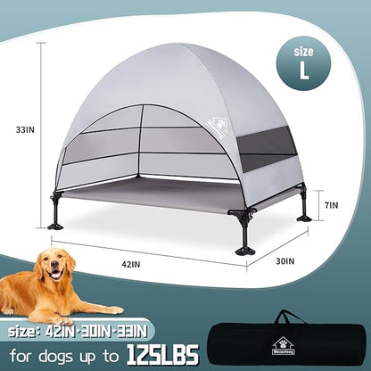 Elevated Outdoor Dog Bed with Canopy &amp; Adjustable Feet - Larger Shade for Camping, Backyard &amp; Patio