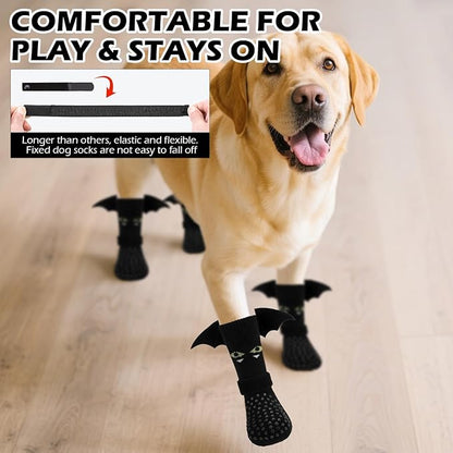 EXPAWLORER Halloween Anti Slip Dog Socks to Prevent Licking Paws, Boots &amp; Paw Protectors with Grippers,Doggie Booties for Hardwood Floors for Small Medium Large Senior Dogs Costume Black Devil Wings S