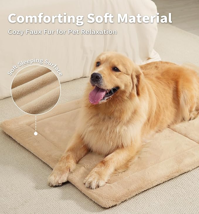 Made4Pets Dog Crate Pad Bed for Large Dogs, Washable &amp; Reversible, Anti-Slip Kennel Mat for Cozy Sleeping, Soft Fluffy Dog Bed for Indoor &amp; Outdoor Use, 36"x27", Khaki