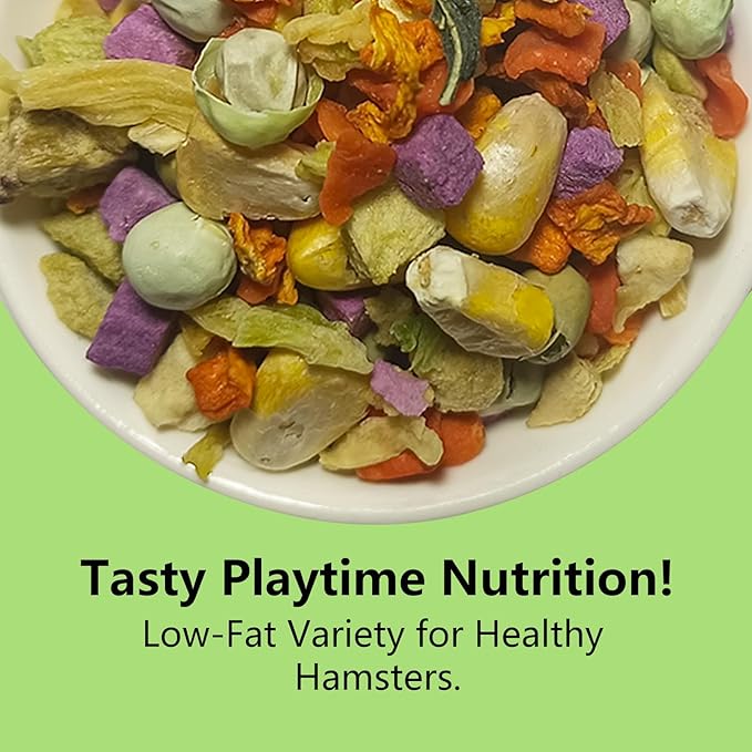 Natural Fruit &amp; Veggie Mix - 6oz Hamster Food Mix, Freeze-Dried Treats for Hamsters, Guinea Pigs, Chinchillas - Supports Healthy Digestion and Teeth,Daily Snack