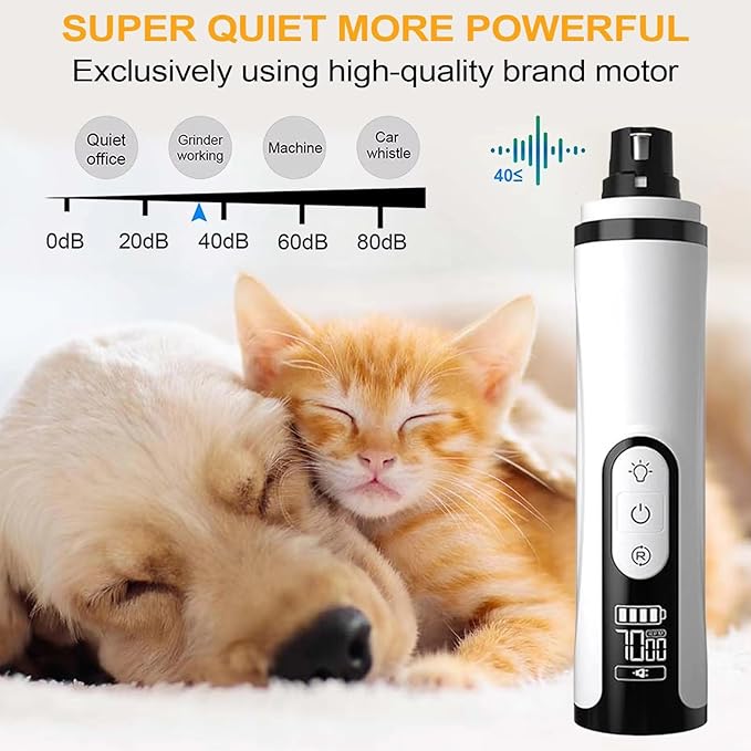 Upgrade Heusom Groom Pro Nail Grinder Cordless with LED Light &amp; 3 Speeds, Dog Cat Nail Trimmer 2000mAh Long-Lasting Battery for Thick Nails for Dogs and Cats (1 Pc+2 Heads)