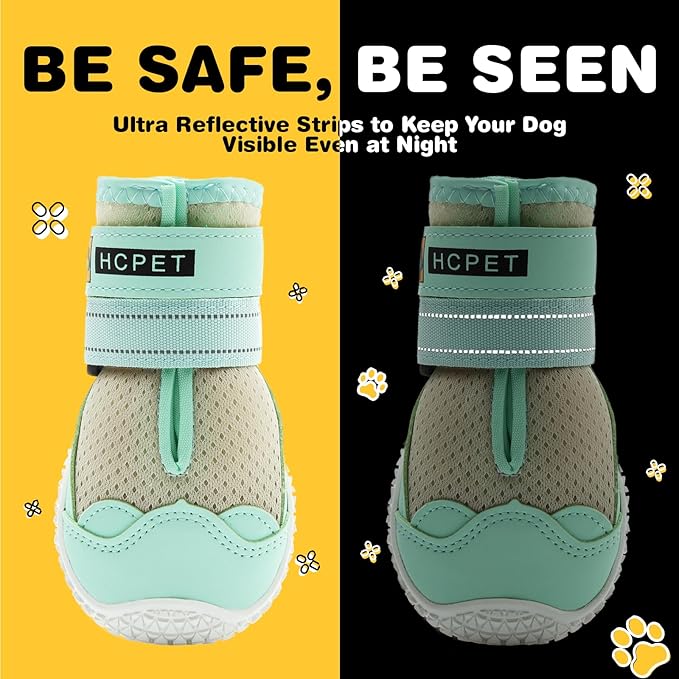 Hcpet Dog Shoes for Large Dogs, Breathable Dog Booties for Small Medium Dogs, Anti-Slip Dog Boots &amp; Paw Protectors for Hot Pavement Winter Snow Hiking with Reflective Straps Green Size 8
