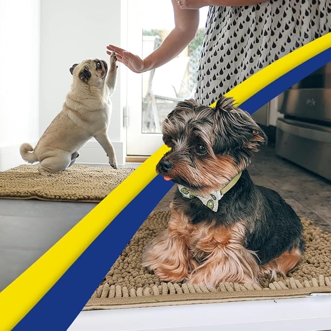 Muddy Mat® Pack of 3 Highly Absorbent Microfiber Dog Door Mat and Pet Rug, Non Slip Thick Washable Area Mat Soft Chenille for Kitchen Bathroom Bedroom and Outdoor - Beige Small, Medium &amp; Large