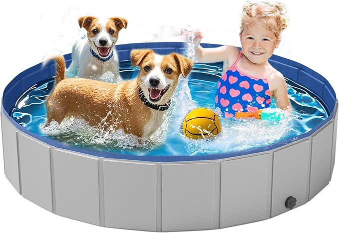 Dog Pool for Large Dogs, Foldable Plastic Pool for Dogs Slip-Resistant (XL - 63&