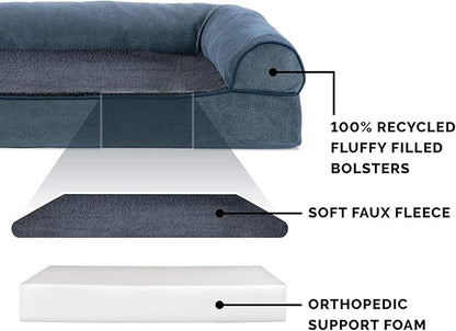 Furhaven Orthopedic Dog Bed for Large Dogs w/ Removable Bolsters &amp; Washable Cover, For Dogs Up to 125 lbs - Sherpa &amp; Chenille Sofa - Orion Blue, Jumbo Plus/XXL